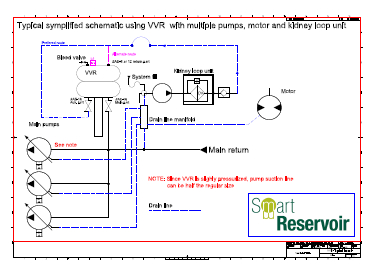 Typical symplified schematic using VVR with multiple pumps, motor and kidney loop unit